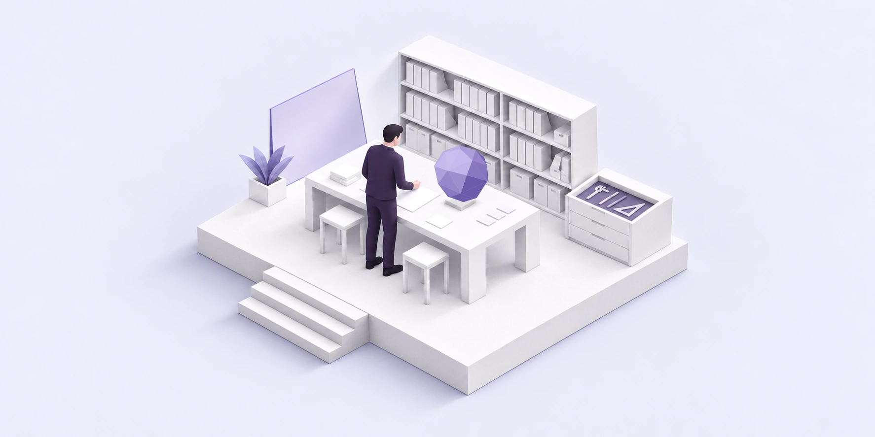 A person and an agent at a shared desk, with their own context and a set of tools.